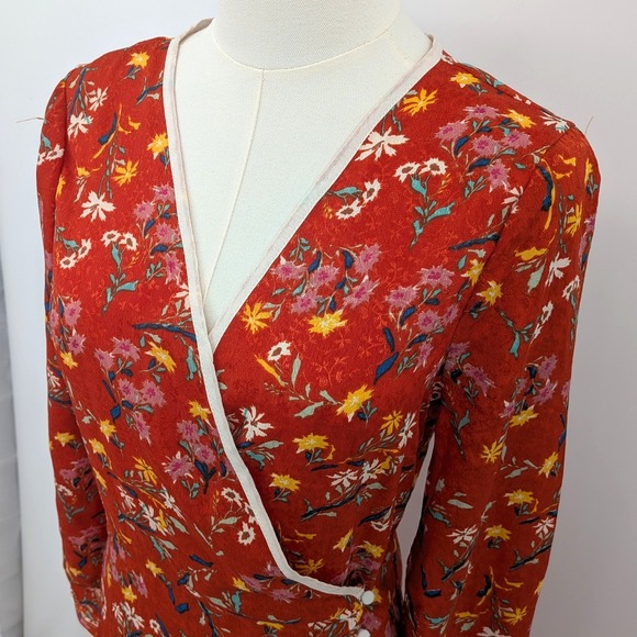 Free People Red Floral Wrap Dress Boho Romantic Cottagecore NWT Size 8 Midi - Picture 5 of 15